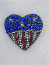 Sparkling Rhinestone USA Heart Flag Pin USA American Flag Pin - £11.23 GBP