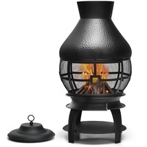 Black Rustic Iron Wood Burning Chiminea Fire Pit - $390.15 CAD