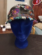 Steve Madden Women&#39;s Black Floral Embroidered Satin baseball Cap/ Hat Ad... - $16.73