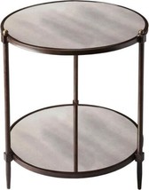 Side Table Transitional Round Distressed Gold Undertones Metalworks Pewter - £932.29 GBP