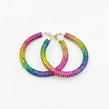 Rainbow Colorful Rhinestone Crystal Hoop Earring For Women And Girls Fashion Bli - £6.56 GBP