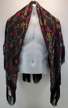 II) Black Sheer Lace Velour Floral Design Square Fringed Shawl Scarf - $217.13 MXN