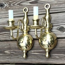 Vintage Brass Candle Holder Sconces Electric Light Fixtures Pair 4&quot; x 12... - £35.74 GBP