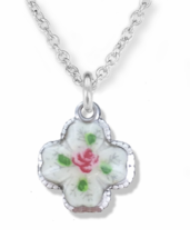 Sterling Silver Enameled Flower And Four Way Shadow Medal Necklace &amp; Chain - £94.90 GBP