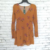 Wild Fable Dress Womens Small Mustard Floral Long Sleeve V Neck Mini Boho - $17.98