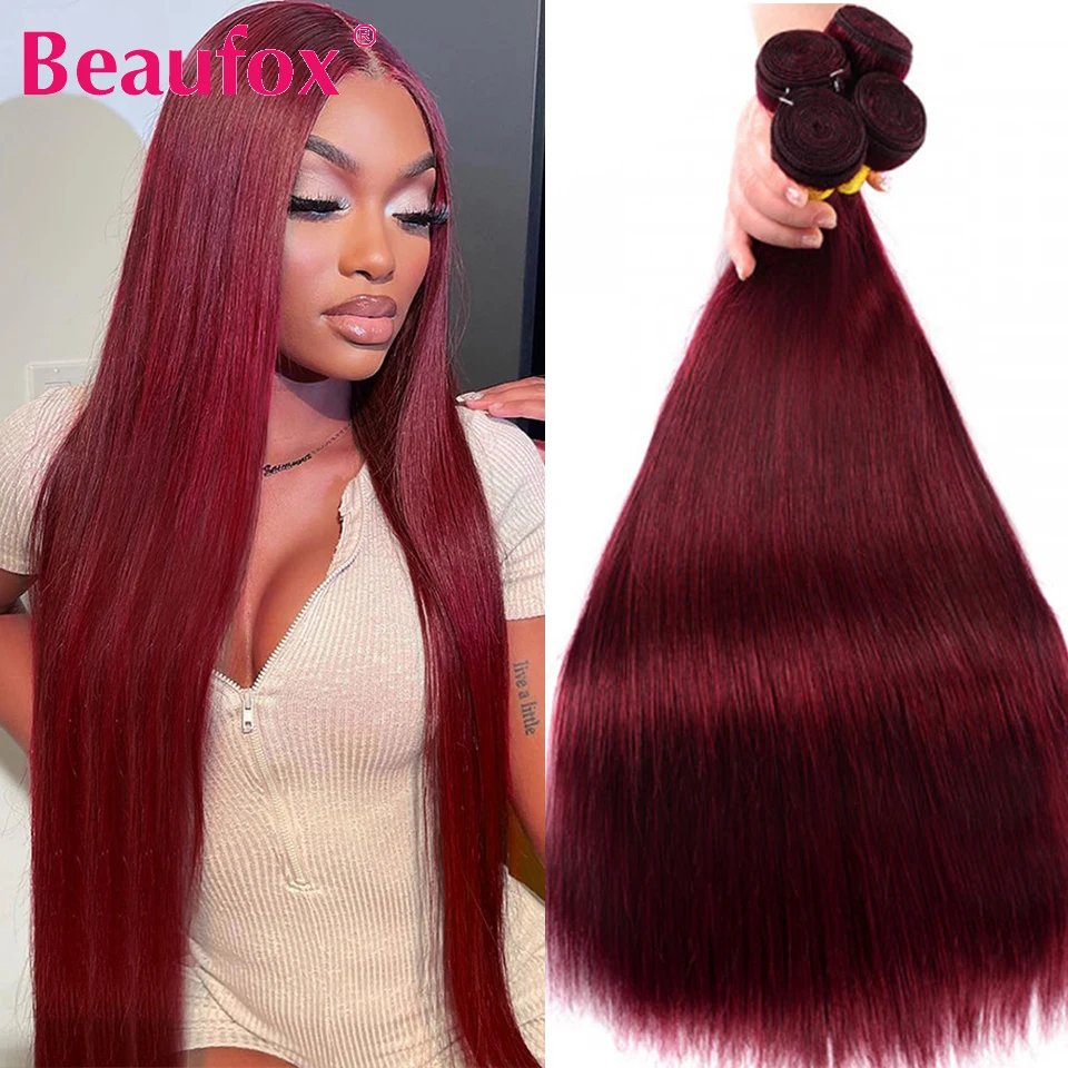 Beaufox Burgundy Red Human Hair Bundles Raw Indian straight Bundles Human Hair - £42.44 GBP+
