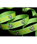 3/8&quot; inch BEE lime green chartreuse pattern RIBBON - 1 yd wing insect bu... - $2.83 CAD