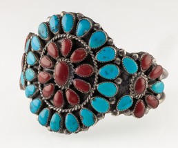 Zuni Paul &amp; Nancy Leekity Turquoise &amp; Coral Cuff Bracelet in Sterling 49 mm Wide - £791.35 GBP