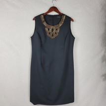 Ellen Tracy Womens Sheath Dress Size 16 Navy Beaded Sequin Statement Collar Mini - $27.70