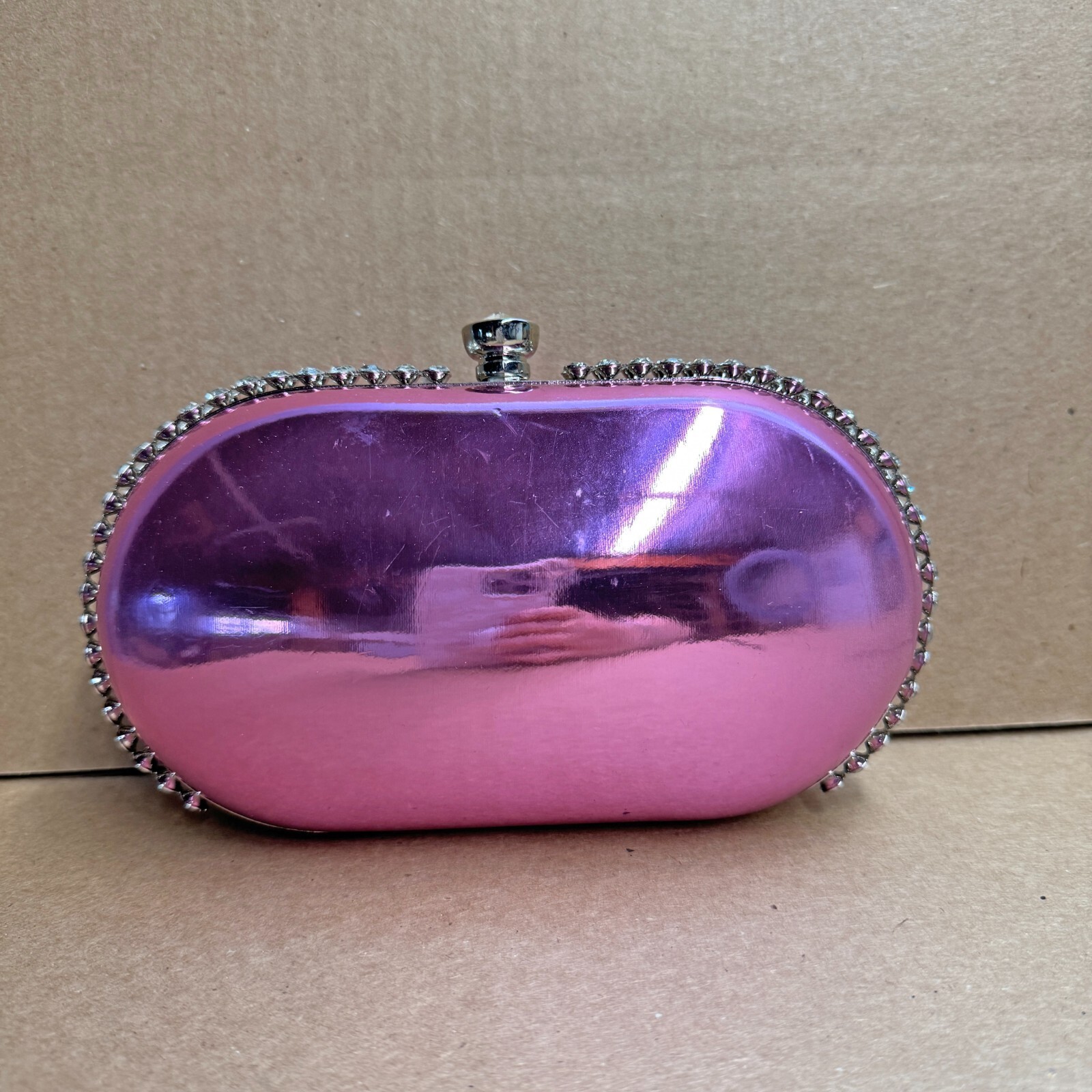 AQUA Mirror Metallic Patent Minaudière Clutch - Orchid Item image 3