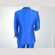Mens Tuxedo Formal Suit ROYAL DIAMOND Slim Fit 3Pc Vested shiny Satin SL83 Blue image 11