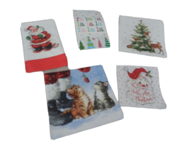 New Lot 5 Assorted Christam Paper Napkins Vintage Santa Kittens Animals Deer - £4.74 GBP