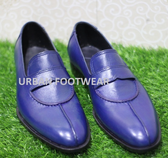Mens New Handmade Formal Shoes Blue Leather Split Toe Slip on Casual Wear Boots