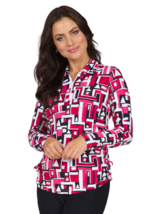 new IBKUL Jennifer Print Adjustable Length Long Sleeves Golf Polo in Red... - $59.99