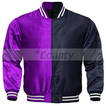 Letterman Baseball College Varsity Bomber Sports Jacket Purple Navy Blue... - £45.54 GBP