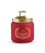 NEW Cinnamon Spice Scented Frosted Glass Candle w/ metal reindeer lid 15... - £7.93 GBP