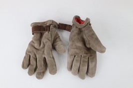 Vtg 70s Streetwear Distressed Fleece Lined Suede Leather Gloves Medium Gray - £19.42 GBP
