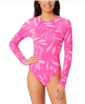 Hurley Womens Swimsuit Pink Floral Long Sleeves UPF 50+ Stretch Back Zip... - $44.99