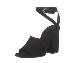 Alumnae Black Suede Leather Block Heel Ankle Wrap Sandals Sz 8.5 EU 39 - £84.91 GBP