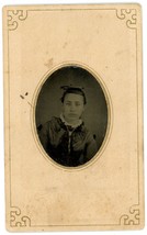 Circa 1860&#39;S Cartouche Cdv Tintype Beautiful Young Girl Wearing Ornate Dress - £12.58 GBP