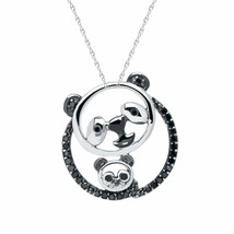 0.20 ct Round Cut Lab Created Black Onyx &amp; Baby Panda Necklace Silver 18&quot; Chain - £59.20 GBP