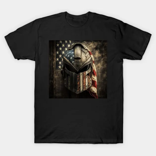American Flag Spartan Helmet Art T-Shirt - €14,57 EUR
