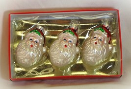 Santa Claus Face Christmas Glass Ornaments Holiday Style Set of 3 - £10.09 GBP