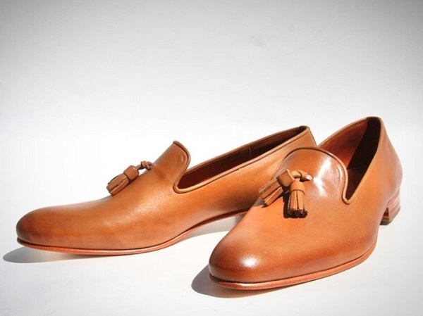 Beautiful Brown Tan Leather Tassels Loafer Shoes For Sale