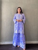 Premium Lucknowi Chikankari Printed Mal Mal Bell Sleeves Co-Ord Gharara Set - $94.03