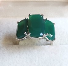 Verde Onyx 3- Stone Ring in Platinum Over Sterling Silver 13.60 ctw - Size 8 - £30.09 GBP