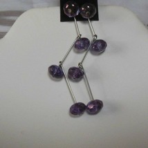 Purple Glass Ball Zig-Zag Dangle Pierced Earrings - £16.61 GBP