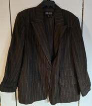 Womens Plus 22 Linda Allard Ellen Tracy Dark Brown Pinstripe Linen Blazer - $352.44 MXN