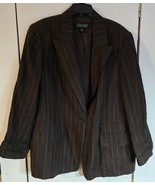 Womens Plus 22 Linda Allard Ellen Tracy Dark Brown Pinstripe Linen Blazer - $349.79 MXN