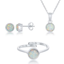 &quot;October Birthstone&quot; Sterling Silver Created White Inlay Opal Set - £130.04 GBP