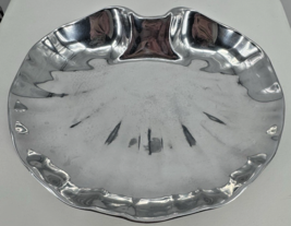 Vintage Pewter Shell Shaped Serving Bowl Scalloped Rim Mid Century Decor - $48.50