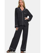 Zenana Button Down Long Sleeve Top and Pants Lounge Set - $46.39