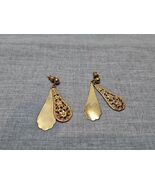 Gold Tone Double Teardrop Shape Drop Earrings, 1.25&#39;&#39; Length Vintage  - $14.00 CAD