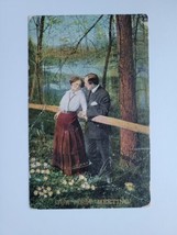 Our First Meeting Antique Postcard Cancelled Salem Ohio 1911 Couple Love... - $5.90