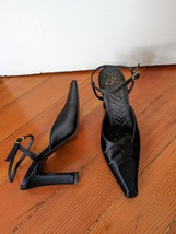 Michel Perry Black Satin Pumps Ankle Strap Heels Vintage - made in Italy... - £26.13 GBP