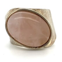 Vintage Sterling Signed 925 DTR Oval Rose Pink Quartz Gemstone Wide Ring Band 9 - £51.43 GBP