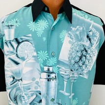 The Havanera Co Hawaiian Aloha L Shirt Tiki Drinks Pineapples Flowers Teal New - £46.90 GBP