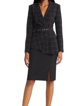 Tahari ASL Belted Windowpane Blazer Sz 4 Black - £78.02 GBP