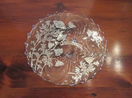 25th Anniversary Sterling Silver Overlay Footed Glass Serving Platter 12&quot; FLORAL - £11.21 GBP