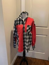 NWOT EYEEYE Korean Contemporary Designer Red &amp; Plaid Patchwork Shirt Jacket SZ L - £62.66 GBP
