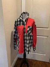 NWOT EYEEYE Korean Contemporary Designer Red &amp; Plaid Patchwork Shirt Jac... - £61.50 GBP