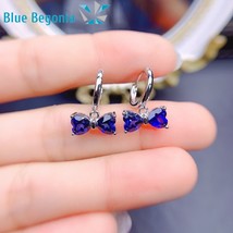 Natural Dark blue Sapphire Earrings 925 Sterling Silver 5*7Gemstones for Women A - £57.20 GBP