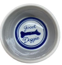 Good Doggie Pet Dog Cat Water Food Ceramic Glazed White Blue Bowl in Bro... - $6.89
