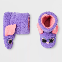 Girls&#39; Owl Bootie Slippers ~  Cat &amp; Jack™ Purple ~ Size Large (4-5) - £14.70 GBP