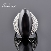 SINLEERY Vintage Big Black Opal Stone Shuttle Rings For Women Size 6 7 8 9 10 Si - £7.99 GBP