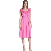 Donna Morgan Womens Mada A Line Dress Pink Belted Midi Ruffle Sleeves Prep 6 New - £26.21 GBP